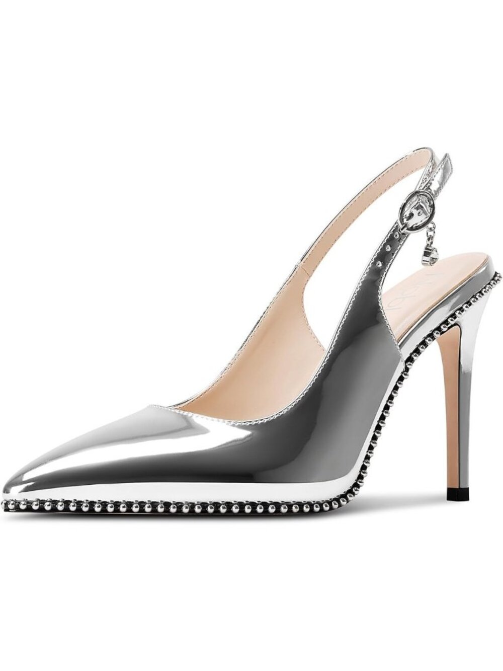 Chic Slingback Beaded Pumps for Women, High Stiletto Heel, Pointed Toe, Slip-On